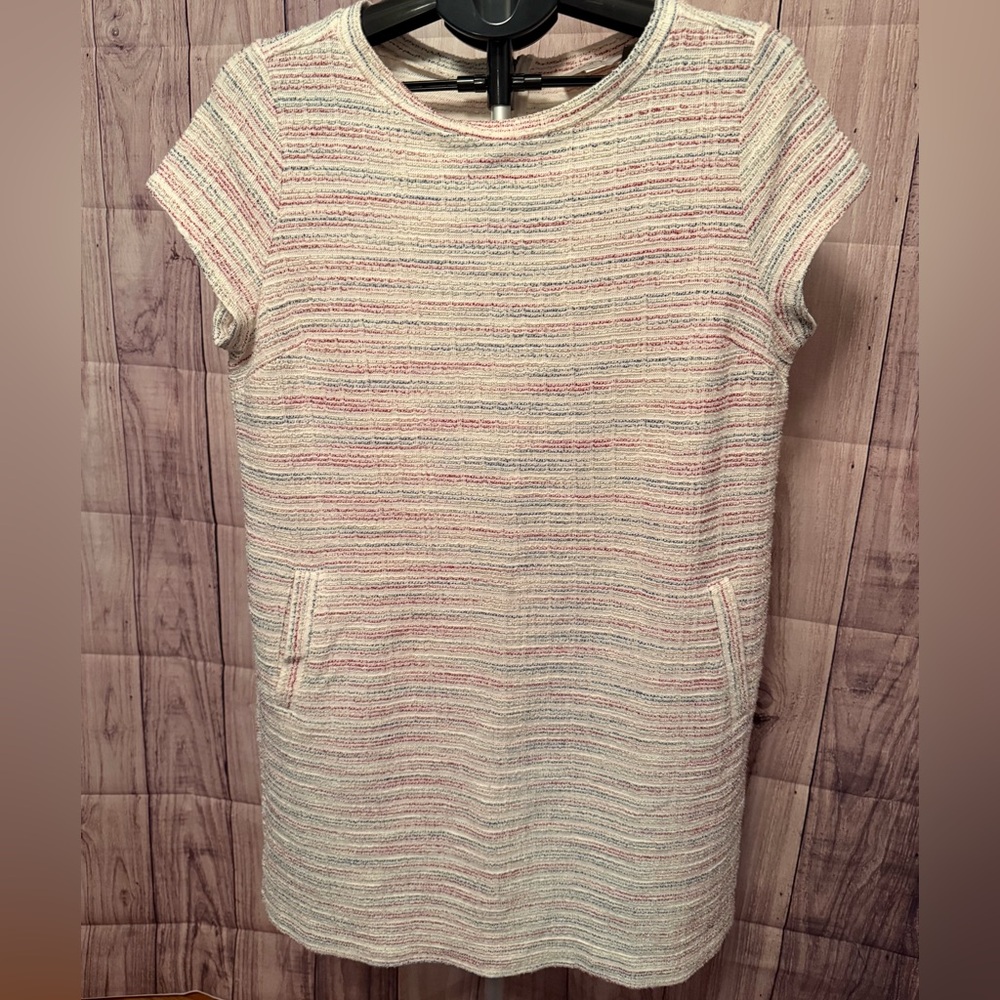 LOFT Petite Textured Stripe Shift Dress Pockets Multicolor Size LP
